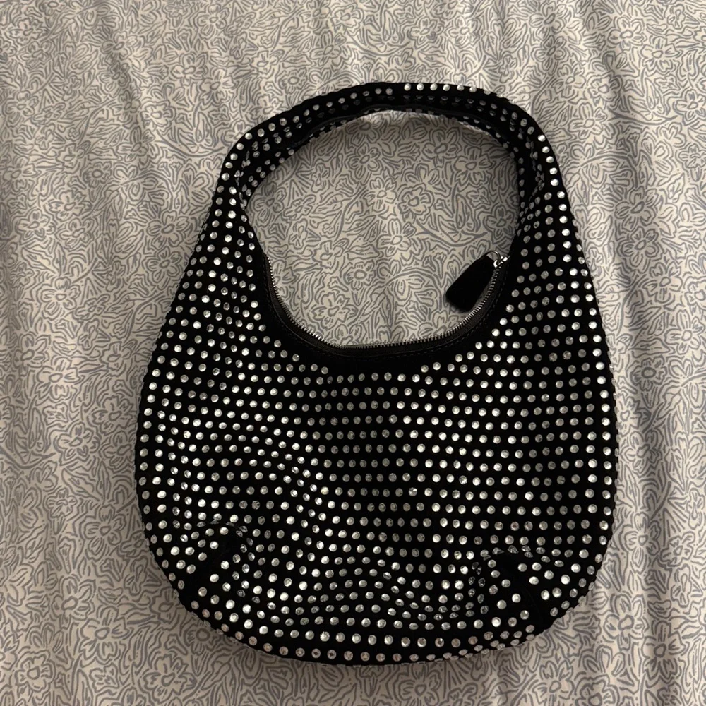 EUC Madewell The Medium Crystal Embellished Suede Bag Black/Silver - Picture 4 of 7